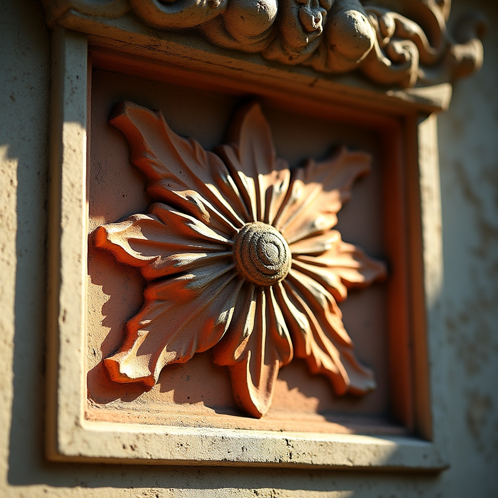 Detaliu ornament arhitectural sculptat pe fațada unei clădiri istorice